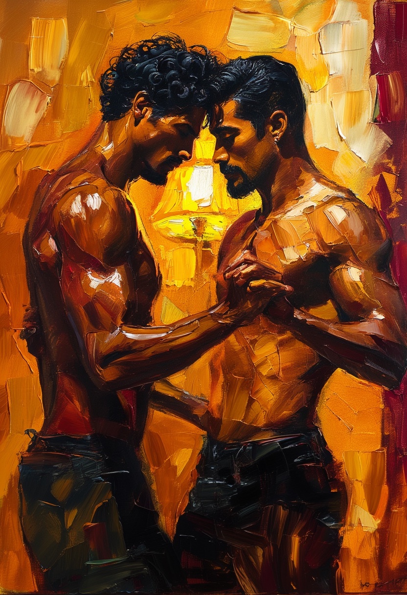 Impasto Embrace Golden Hour