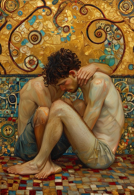 Art Nouveau Embrace with Gold Leaf