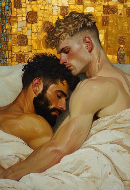 Golden Embrace of Two Men