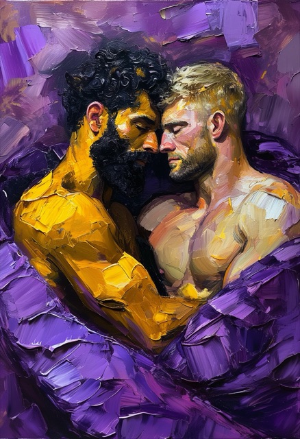 Purple Embrace: Expressionist Oil Portrait