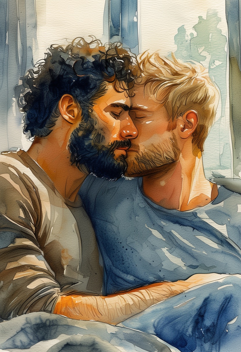 Wrestler Embrace by Window Seat